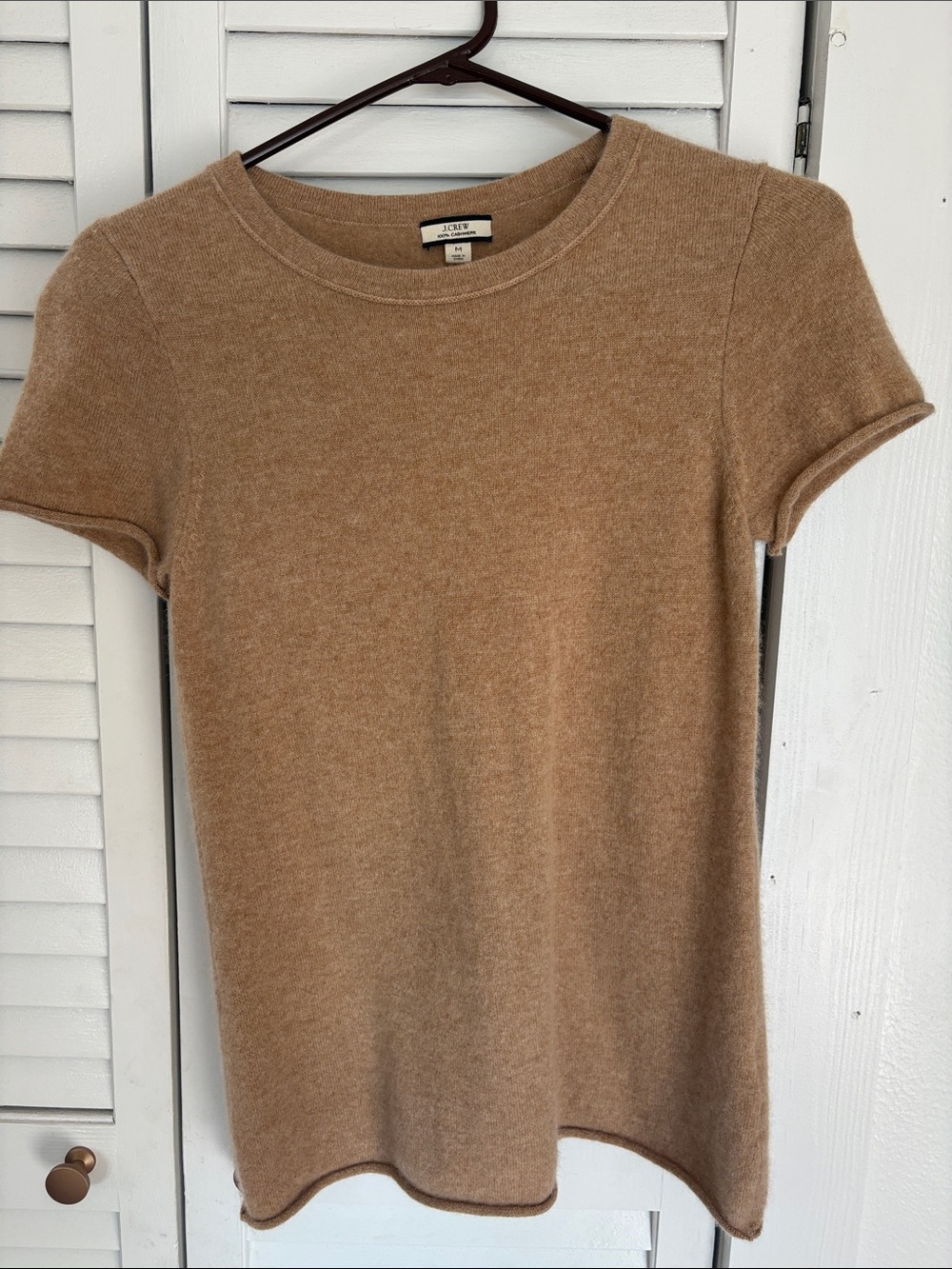 J. Crew Short Sleeve Cashmere Tee in Camel Brown